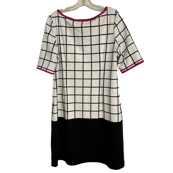 NEW DIRECTIONS Black White Pink MultiColored Windowpane Plaid Dress SZ 16 - Picture 2 of 7